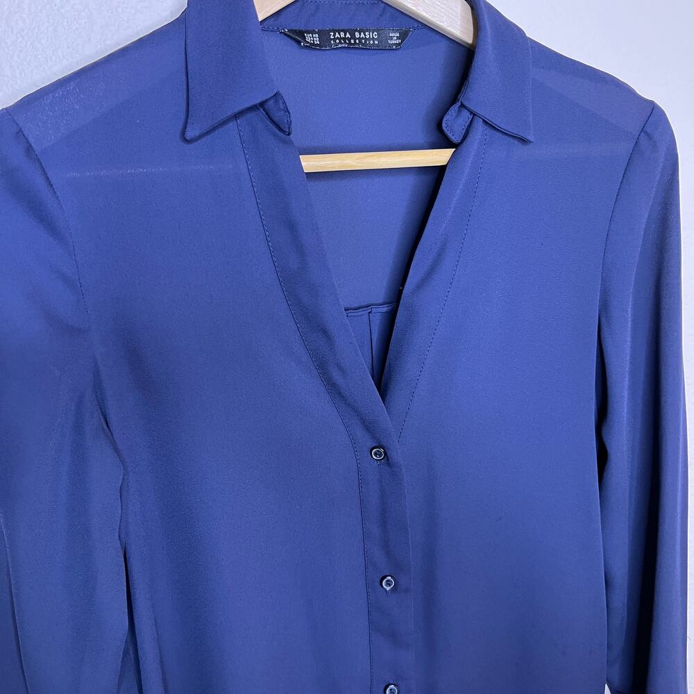 Zara Basic Collection Navy Sheer Long Sleeve Back… - image 4